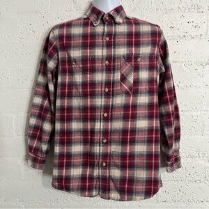 Backpacker Mens Casual Button Down Shirt S Red Blue Flannel Pockets Long Sleeve